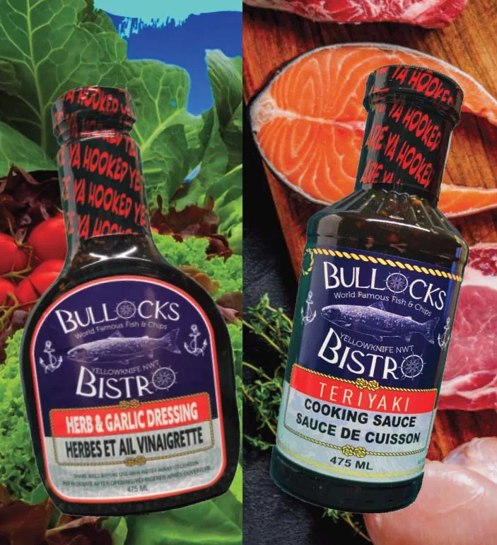 Bullocks Bistro herb-and-garlic dressing and teriyaki sauce